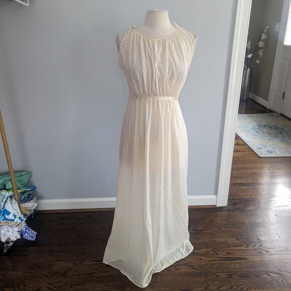 Vintage Women's Lingerie Slip Cream Shadowline 36 Tie Sleeve Knot Maxi - Picture 2 of 11
